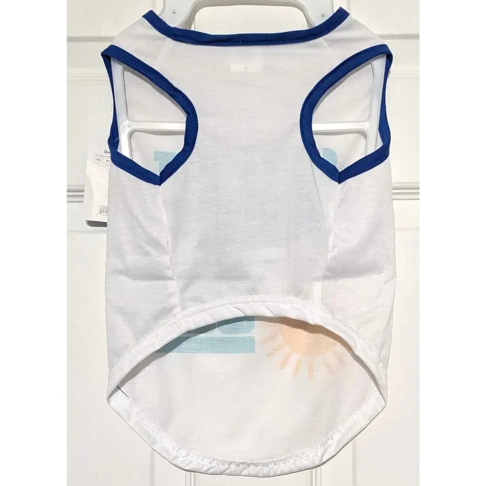 Buttons & Bones Large Dog Tank Top Sun's Out Tongue's Out Blue Trim Pet Shirt
